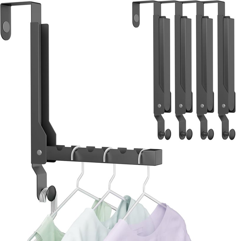 BAKON 4 Pack Over The Door Hanger Folding Clothes Drying Rack, Folding Hanging Coat Rack for Indoor Laundry Room Compact Small Space Foldable Portable Clothing Hanger Hook Collapsible (Black-4(Upgraded)) - Image 1